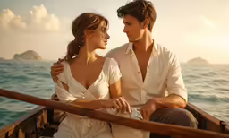 man and woman on boat next to railing with ocean in background