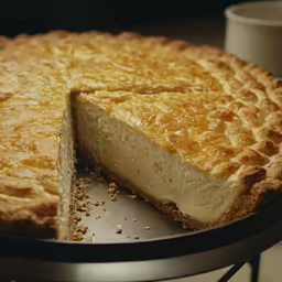 a large round pie sitting on top of a metal tray