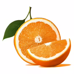 a couple of oranges with leaves on the top