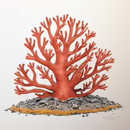 the drawing shows red corals, with a small amount of sand in front