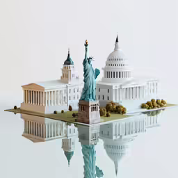 the statue of liberty in the center of a body of water