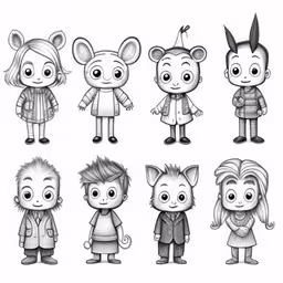 an image of cartoon character line art,a set of cartoon children with different faces