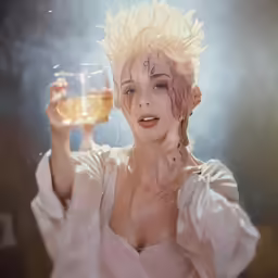 a woman holding up a glass of wine