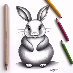 a rabbit drawing in graph pencil,a drawing of a rabbit with some colored pencils