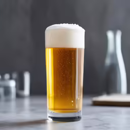 a tall glass full of a cold beer