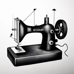 an illustration of a sewing machine with wheels attached to it
