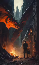 a man stands in front of a dragon statue