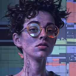 a woman with some piercings wearing glasses