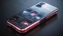 a red samsung smartphone case that has a camera inside