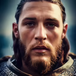 a portrait photograph of a man in armor