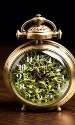the large brass clock has an intricate design