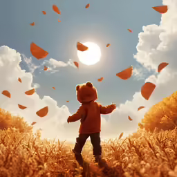 a little boy walking in an autumn field