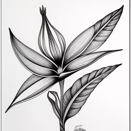 an illustration of a flower from the book the art of drawing,a black and white drawing of a flower with green leaves