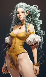 a sexy woman in a yellow costume poses for the camera