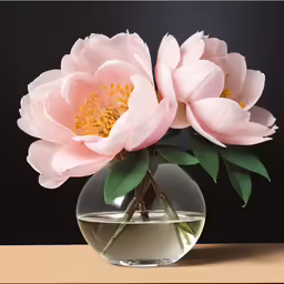 pink flowers in a vase with water inside