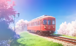 the train is traveling down the railroad tracks