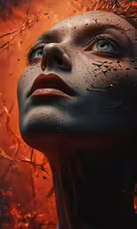 the image depicts a woman with her head turned towards something