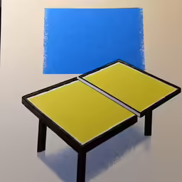 a drawing of a coffee table with blue and yellow painted on it