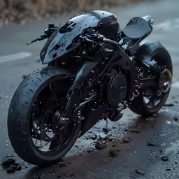 a black and silver motorcycle parked on a wet street