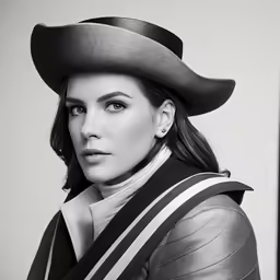 a young woman in a hat poses for a portrait