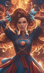 a painting of a woman with fire around her