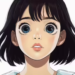 a anime girl with blue eyes looking at the camera