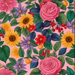 flowers and leaves are on the pink surface