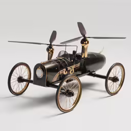 an old model car with four propellers on a white background