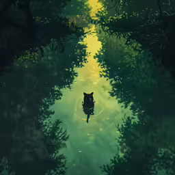 an animal is staring at the camera through the trees