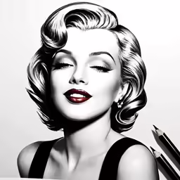 a drawing of marilyn monroe holding two pencils