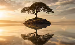 a lone tree on top of a small island in the ocean