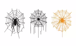 four different spider webs, set in front of a white background