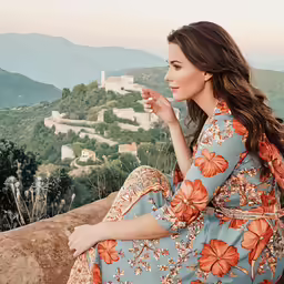 a beautiful young woman sitting in the shade