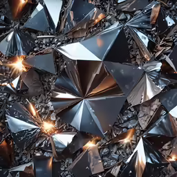 an abstract design with shiny triangles on a dark surface