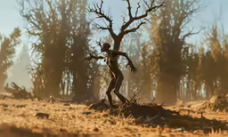the dead boy stands in the sunlit forest