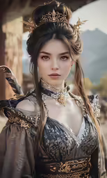 a very pretty woman dressed in a costume with big feathers