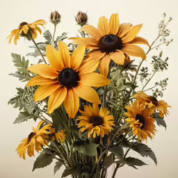 yellow sunflowers stand in a clear glass vase