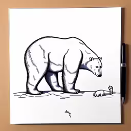 a drawing of a polar bear with a baby polar bear,a drawing of a polar bear next to an ice age polar bear