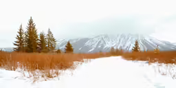 a trail with a snow covered mountain in the background