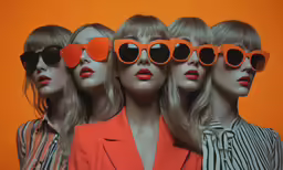 several models wearing bright orange and black sunglasses