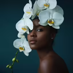 the young lady with a white floral wreath on her head