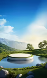 a circle shaped pool in a grass field