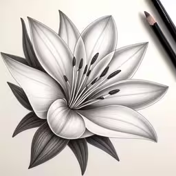 some pencils on paper with flowers drawn on them,the beautiful flower is drawn in pencil