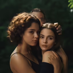 two girls with curly hair posing for the camera