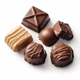 a close up of four different types of chocolates