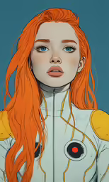 an image of a girl with red hair wearing white