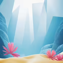 a cartoon picture with mountains and some flowers