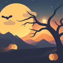 a full moon above the mountains as an owl flies overhead