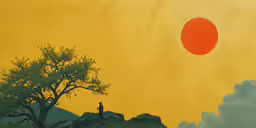 an image of a person standing in front of a big sun