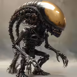 an alien holding its head open on a table